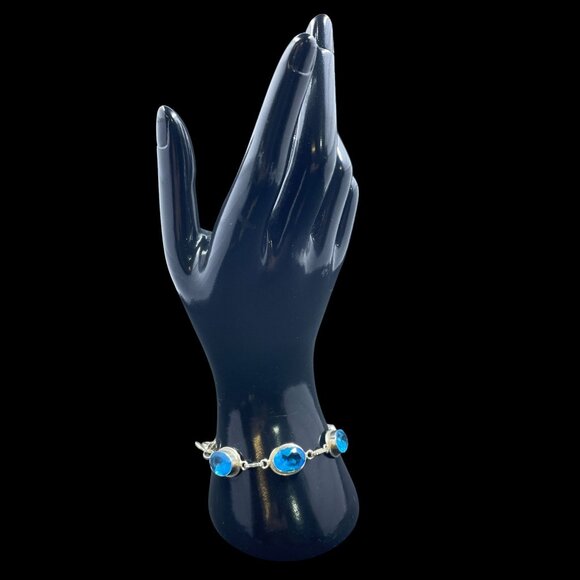 Blue Gemstone Silver Tone Bracelet Mermaidcore Beachcore Coastal Vacation Boho - Picture 2 of 8